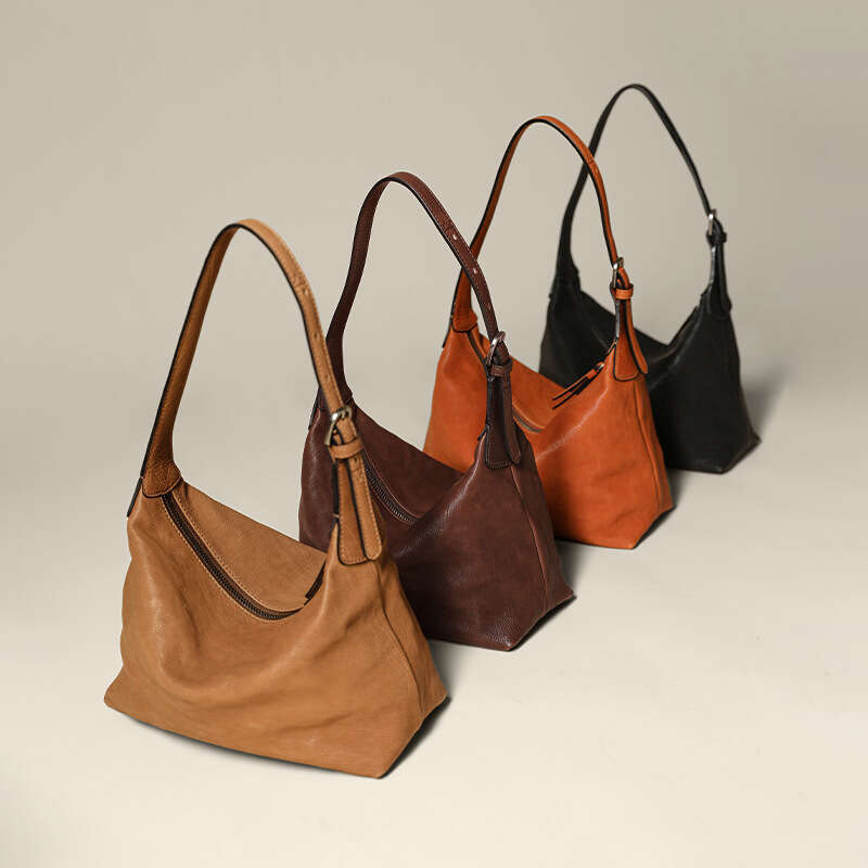 Women's Bags Designer Qiu Zhen Top Layer Vegetable Tanned Underarm Hobo Genuine Leather Casual Versatile Single Shoulder Commuter Dumpling Bag Fo