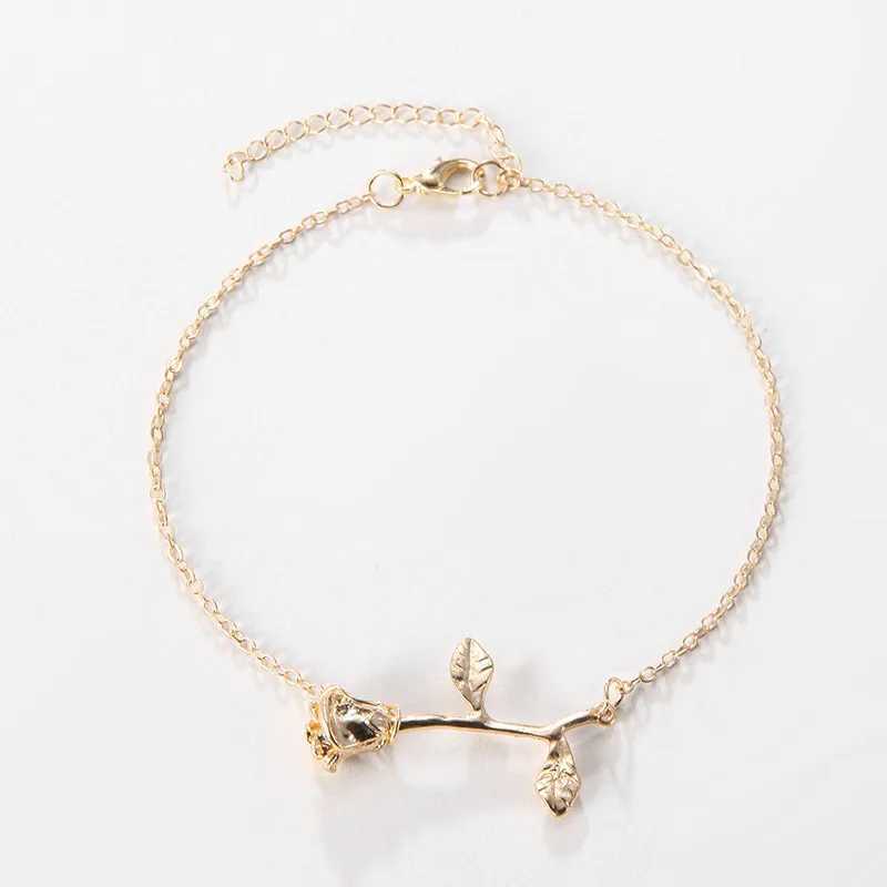 Trendy Summer Simple Silver Color Rose Flower Chain Anklet Bohemian Vintage Footwear Leg Bracelets 2021 Female Foot Jewelry W250604