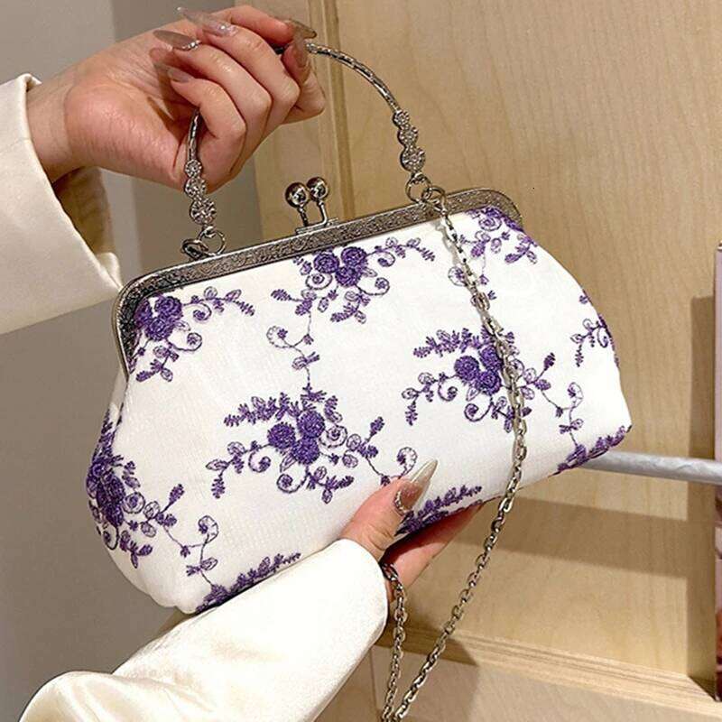 Lace Fbric Women Evening Chain Shoulder Messenger Bag Shell Clip Designer Handbag Fashion Purse Party Wedding Clutch