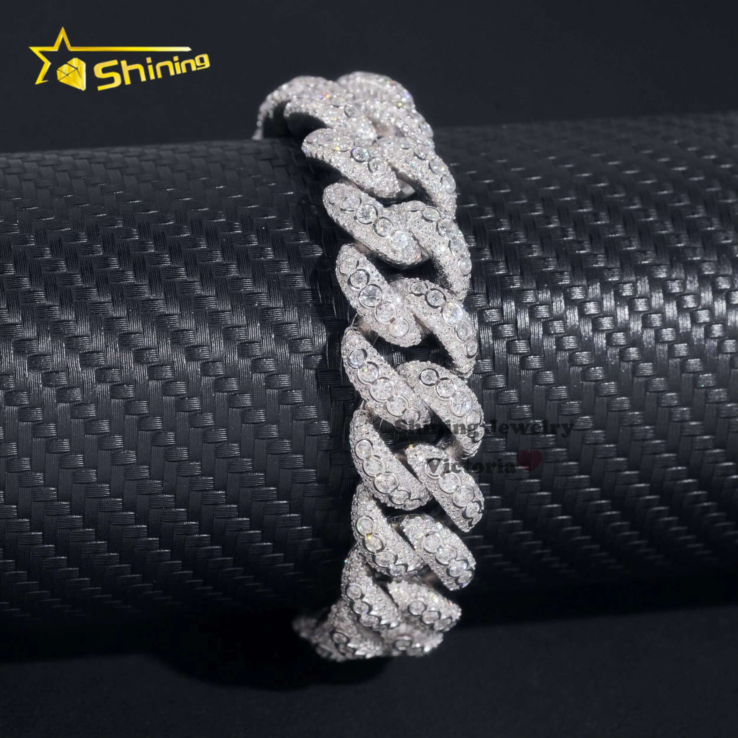 Iced Out Jewelry 15MM 925 Sterling Silver GRA Certificate Diamond Moissanite Cuban Link Chain Bezel Setting Cuban Bracelet