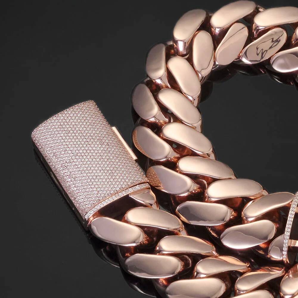 Hip Hop 30mm 40mm Chunky Heavy Chain Bling Iced CZ Clasp Bold Polishing Rose Gold Plated Miami Cuban Link Necklace