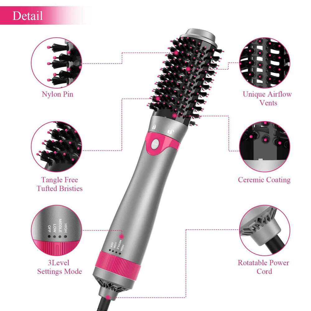 Interchangeable Multifunctional And Blower For Hot Air Brush Straightening Hine Curling Styling Hair Dryer
