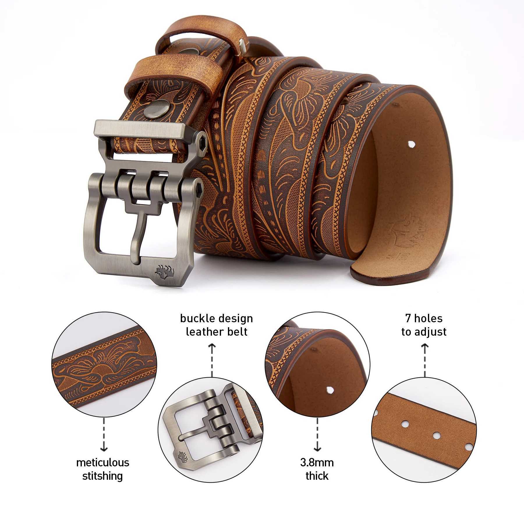 BISON DENIM Vintage Genuine Leather Men Belt High Quality Waist Strap Luxury Pin Buckle Male Best Gift Casual Belts for Jeans W250604