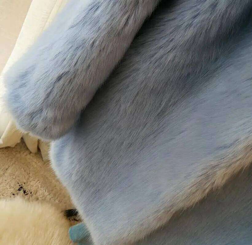 HIGH QUALITY Winter Lapel Hairy Shaggy Jacket Aqua blue Vintage sleeve Furry Faux Fur Coat Mid Long Outerwear