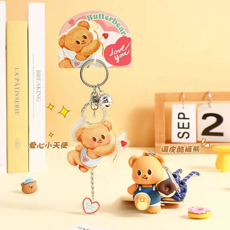 New Arrival Cute Butter Bear Naughty Cool Pants Bear Hand Rope Heart Keychain Pendant Angel Doughnut Bear Recording Horn Toy Bag Key Chain U250604