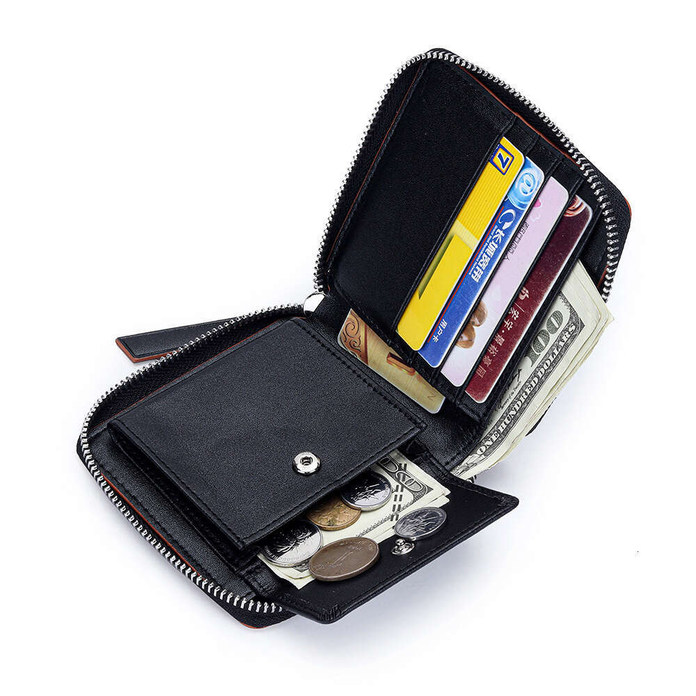 Genuine Leather Patchwork Color-Block Short New Large Capacity Multi-Card Slot Zipper Wallet Cowhide Coin Purse for Women