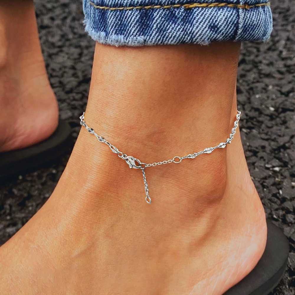 eManco Fine Stainless Steel Silver Color Fish Lips Chain Anklet Womens Summer Beach Foot Jewelry Leg Minimalist Anklet W250604