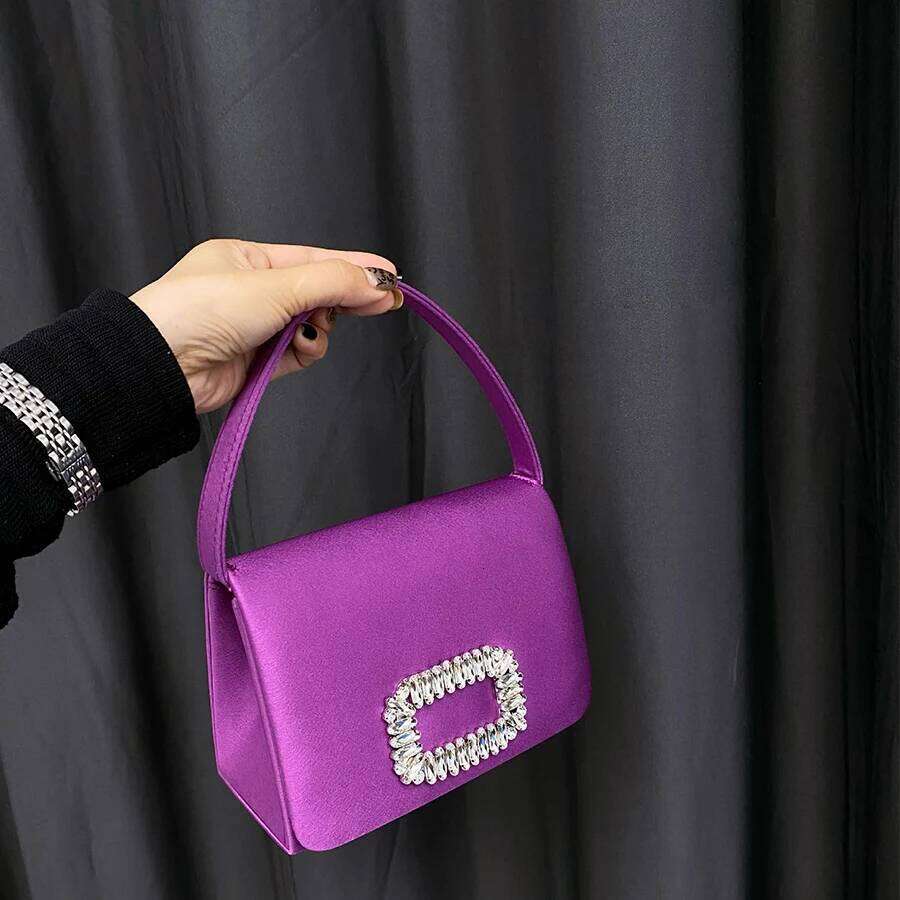 Dia Button Women's Evening Party Clutch Purses Satin Rhinestone Small Square Chains Shoulder Bag Bolsa