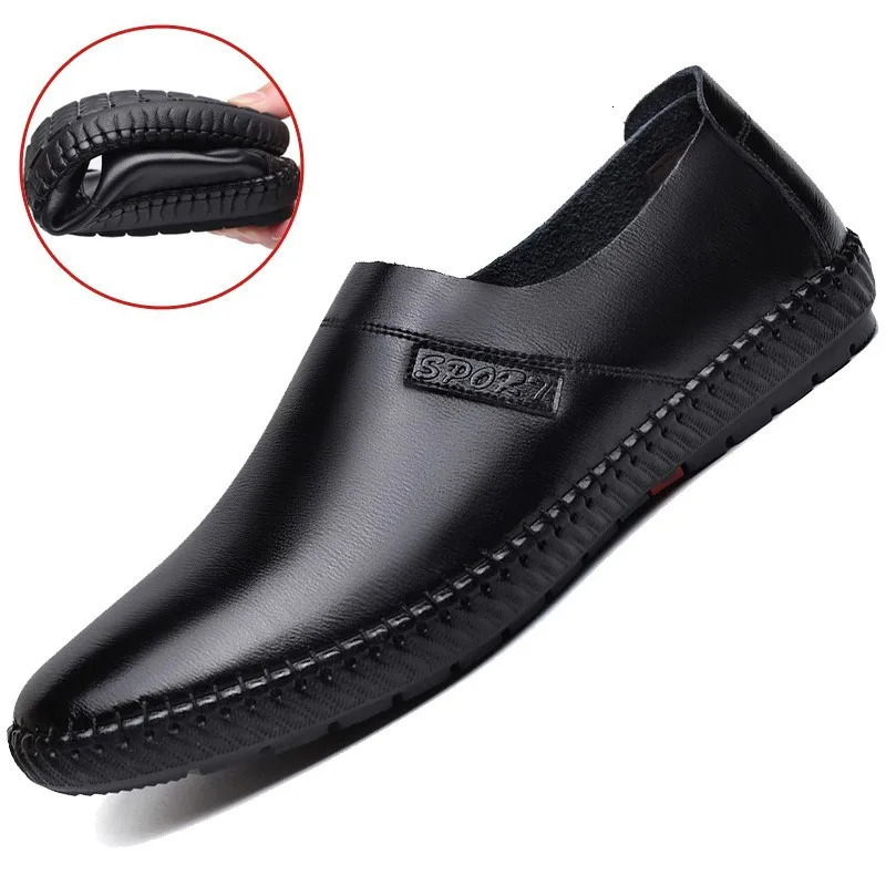 Spring Autumn Mens Leather Casual Shoes Soft PU Leisure Flats Daily Solid Color Slip-on Loafers Non-slip Flat Men Driving Shoes 250528