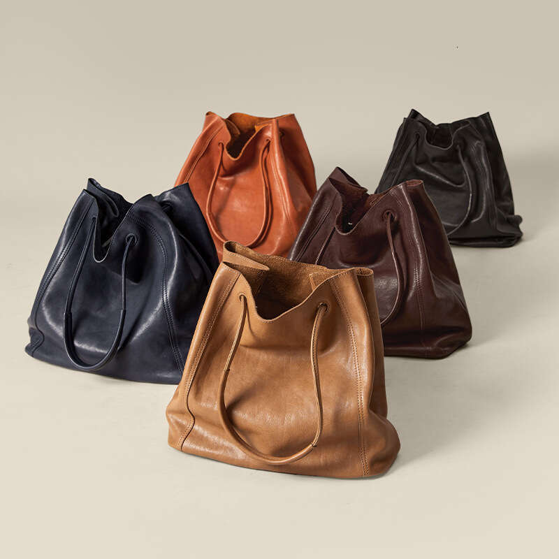 Women's Bags Designer Qiuzhen Bucket For Women, Crossbody Commuter Large Capacity Tote Bag, Genuine Leather Niche Tanned Cowhide Bag