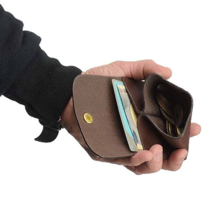 Hot Selling Compact Men's Genuine Leather Short Snap Button Wallet High-end Solid Color Portable Small Bag