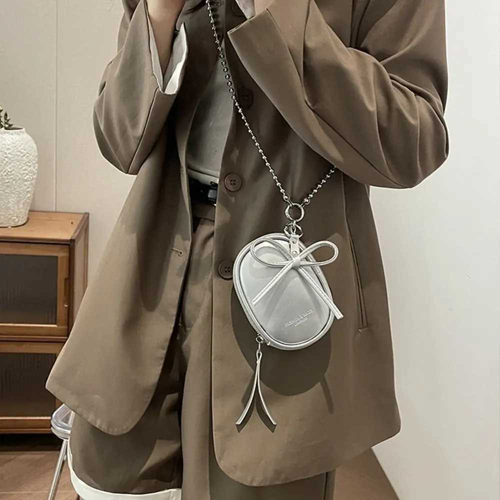 Outdoor Korean Style Beads Chain Crossbody Bag Bowknot Cute Bow Shoulder Bag Pu Leather Small Wallet Coin Purse for Girls XJ250604