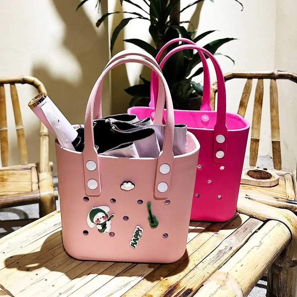 Children Beach DIY Hole Bags Fashion Cute Summer Storage Baskets Outdoor Handbag Picnic Tote Small Solid Color Eva Jelly Bag 250628