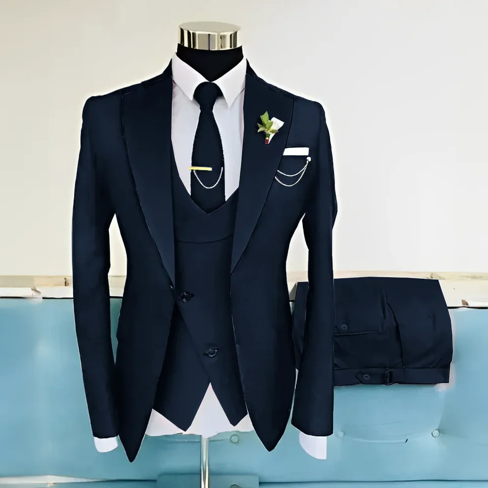 3piece Royal Blue Suit for Mens Wedding Dress Groom Tuxedo Set Jacket Pants Vest Formal Elegant Men Customized 250604Z