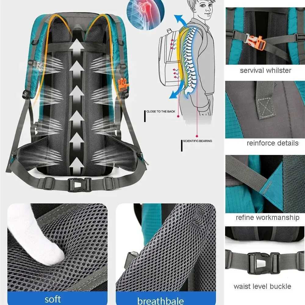 Waterproof Nylon Bag Camping Travel Backpack With Rain Cover Outdoor Hiking Mountaineering Men Shoulder Climbing Travel Bags W250603