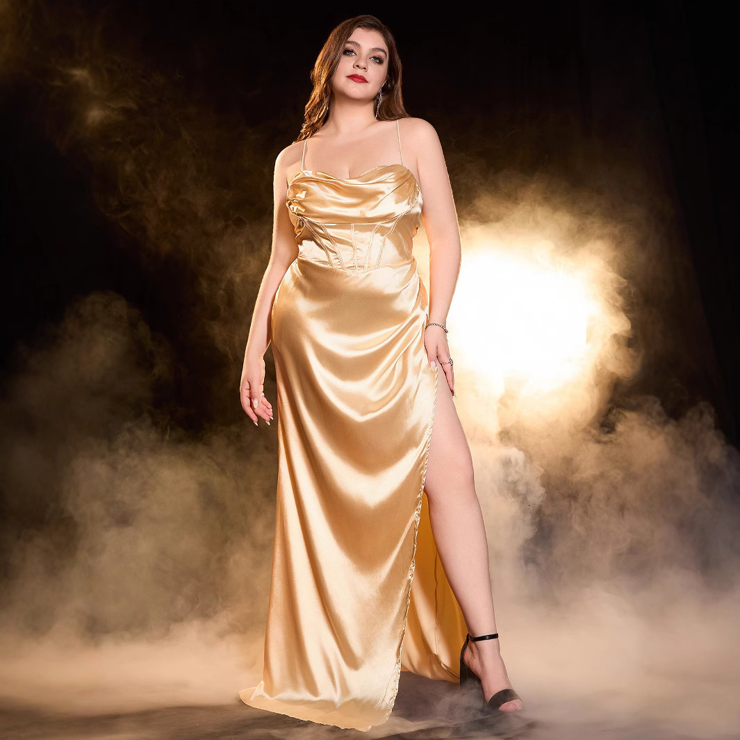 New Dress Sexy Banquet Gold Dress Ball Dress Large Womens Dress