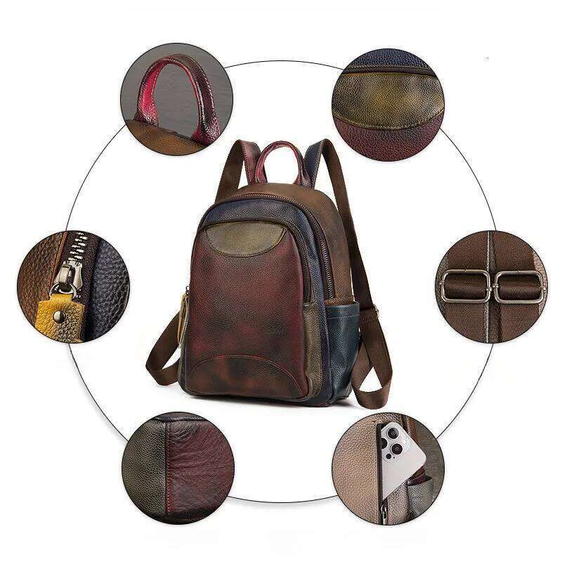 MOTAORA 2025 Soft Cowhide Leather Backpack Large Capacity Two-Tone Spliced Hand Painted College Student Travel Hiking Casual Bag