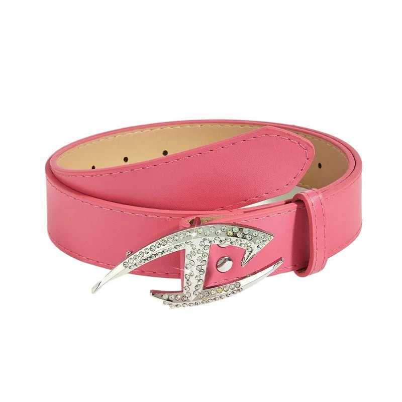 Womens Vintage Belt Punk Style Y2K Irregular Premium Rhinestone Buckle Ins Style Alloy PU Leather Pressure Buckle Style Belt W250604