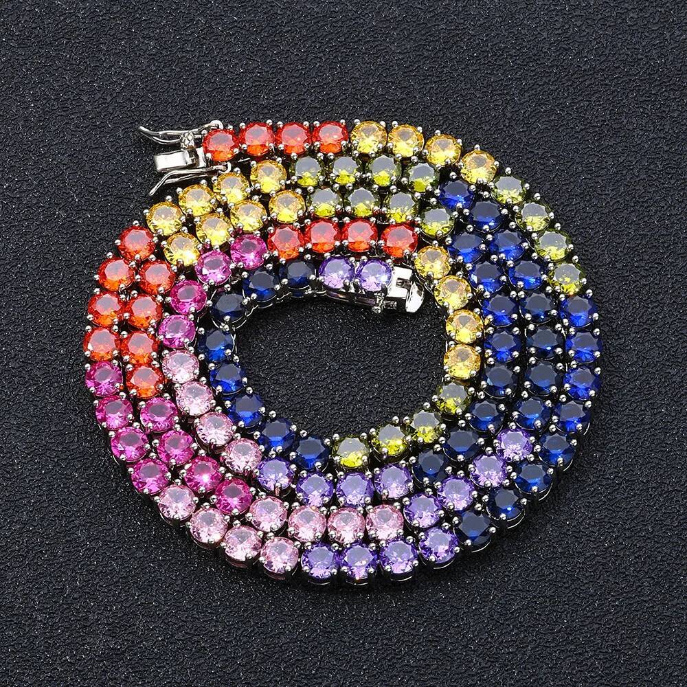 Women Men Iced Out Rainbow Choker 5mm Tennis Multi Colored Chain CZ Jewelry Initial Charm Custom Necklace