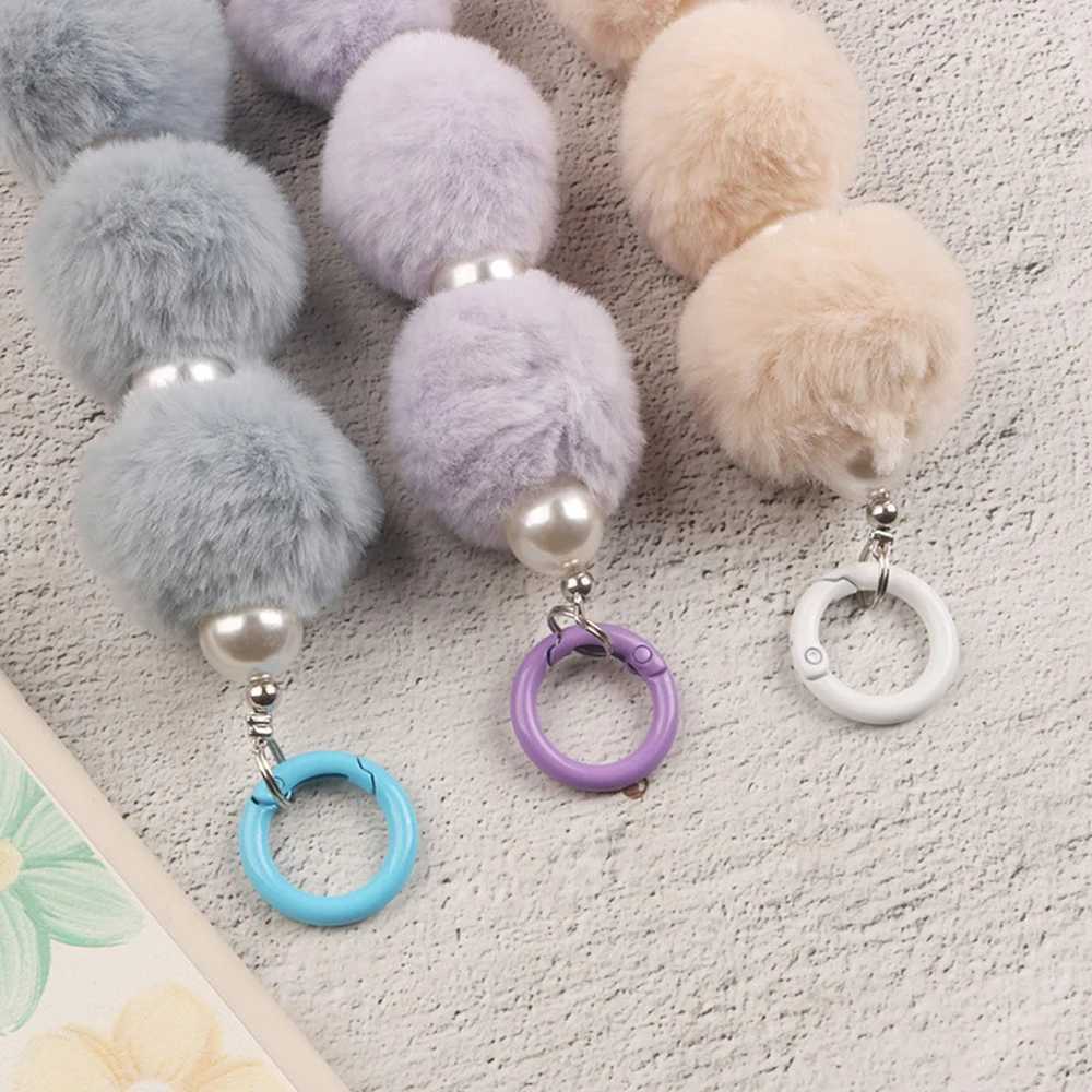 Colorful Hairball Phone Strap Wrist Strap Sweet Plush Anti Lose Sling Bag Pendant Chain With Imitate Pearl Mobile Phone Lanyard W250604