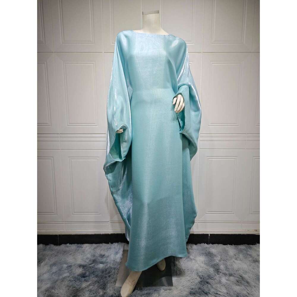 Mq104 New Summer Modest Muslim Fashion Shiny Satin Waist-Cinching Abaya Dress B5
