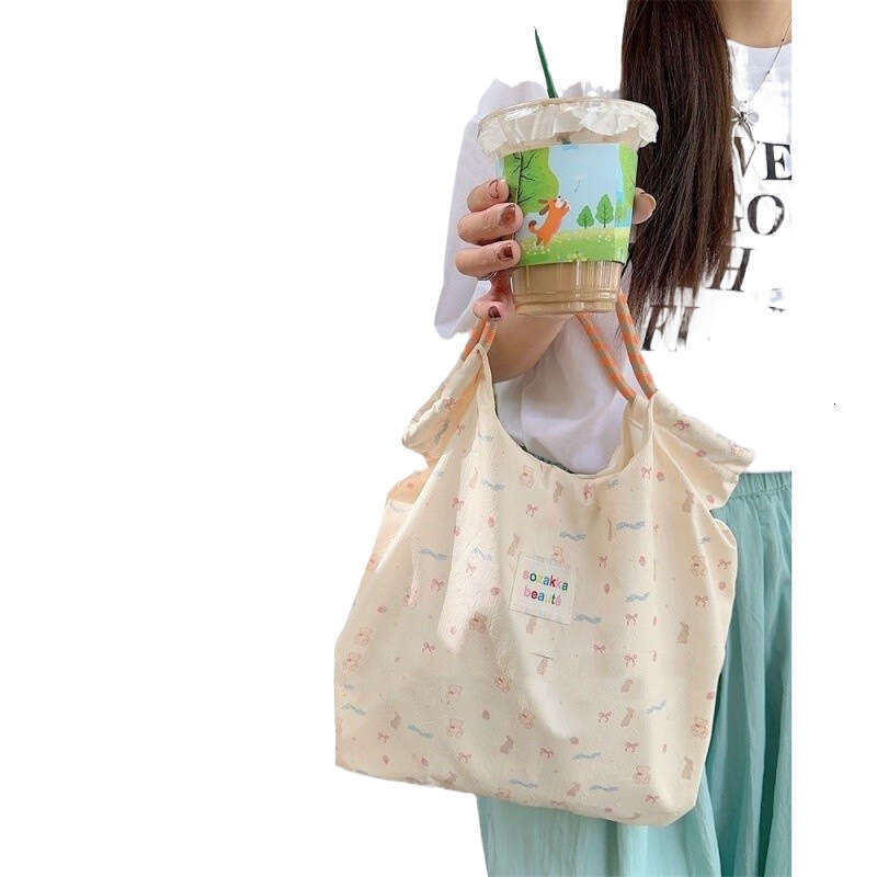 New Cute Floral Single Shoulder Canvas for Students, Women's Large Capacity Tote Bag, Commuter Bag