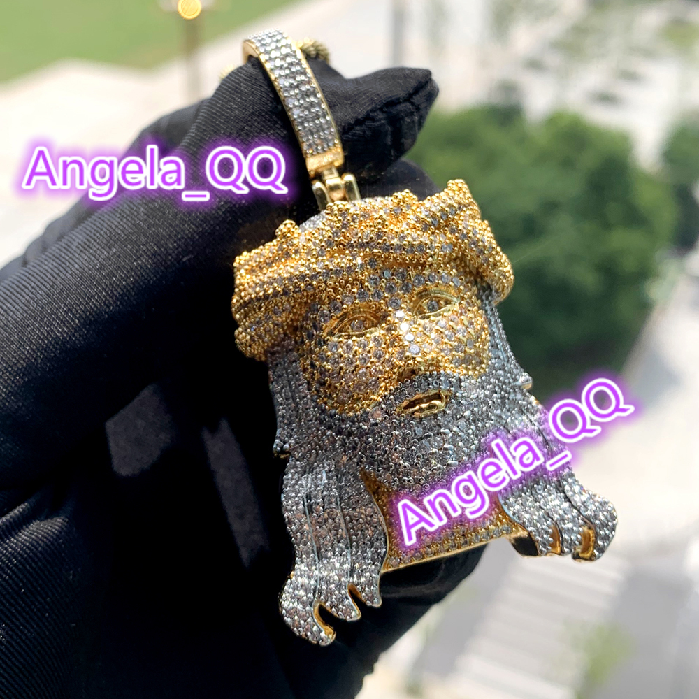 Bling Silver Gold Two Tone Plated Hip Hop Men Boy Jewelry Full Paved Jesus Pendant Necklace