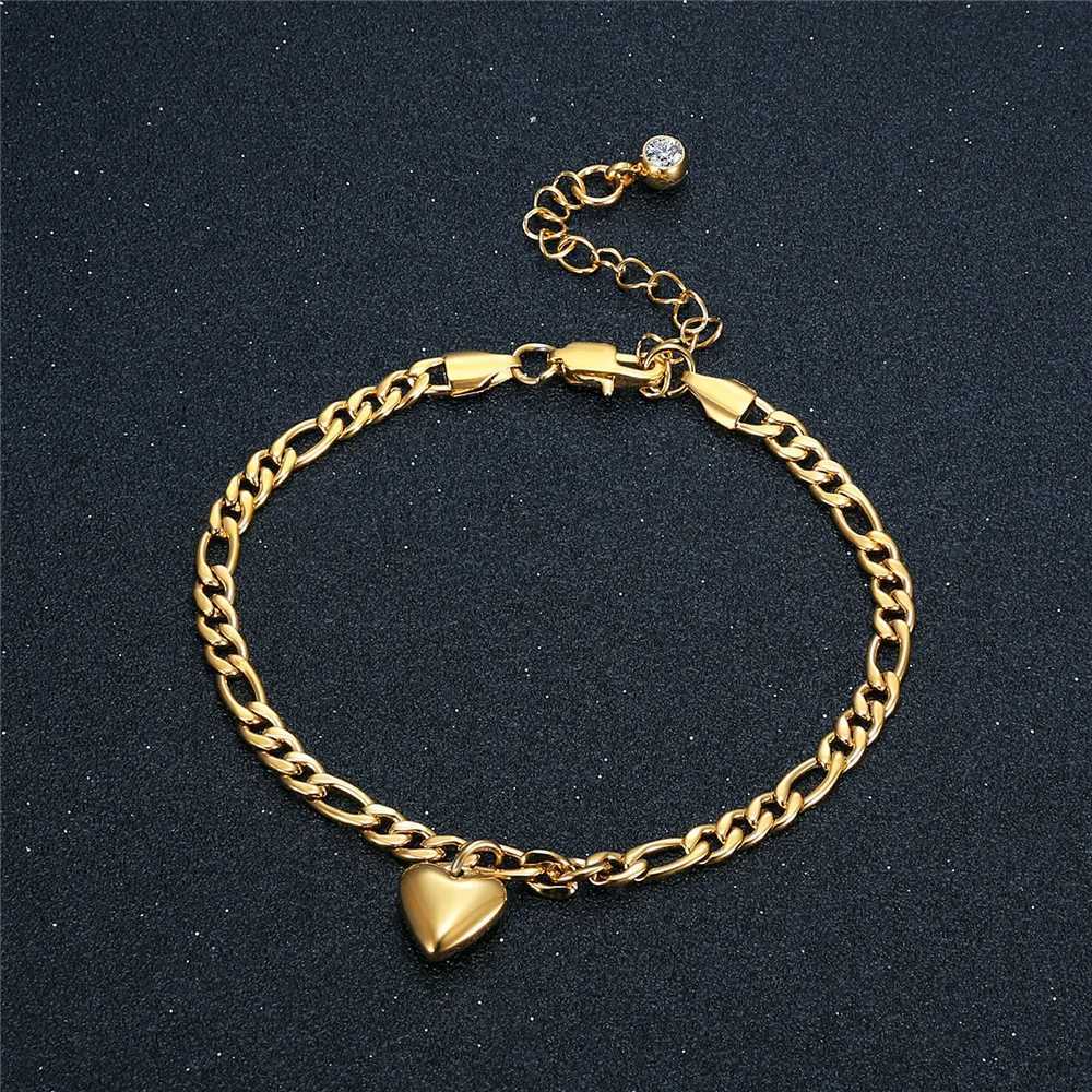 Punk Figaro Chain Anklet Female Gold Silver Color Stainless Steel Heart Charm Leg Foot Ankle Bracelet for Women Jewelry Gift W250604