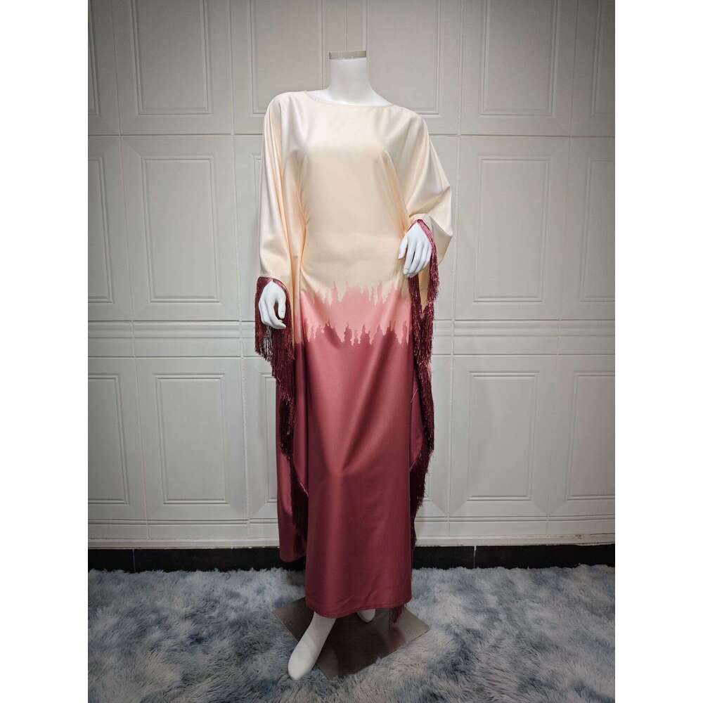Mq135 Muslim Tassel Robe Long Dress New Gradient Print B5