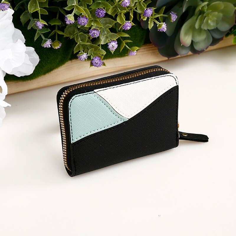 Color-Block Accordion Holder for Women, Short with Multiple Slots, Zipper Clip, Ladies' Ins Style Coin Purse Card Sleeve Trend