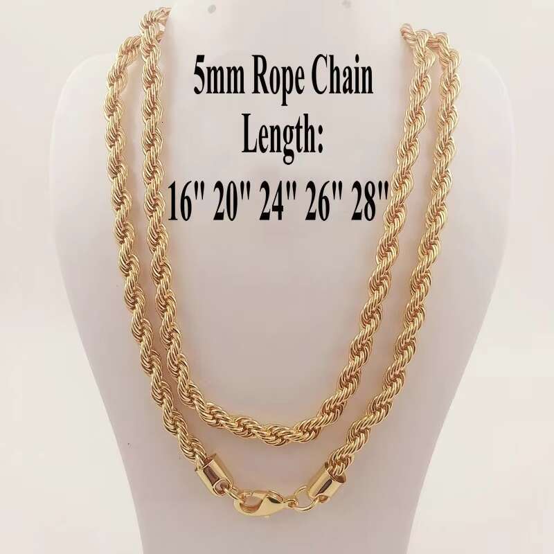 10mm 8mm 7mm 5mm Thick Rope Chain Gold Filled Necklace Chunky Hip Hop Jewelry PVD Gold Silver Plating Gift for Men Boy Kid Women