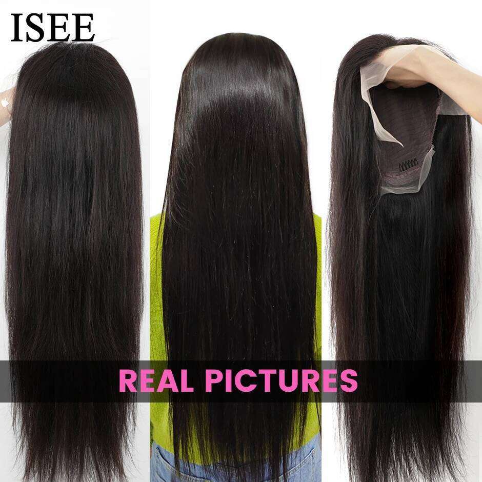 ISEE HAIR Malaysian Straight 13x4 HD Frontal Pre Bleached Knots For Women 4x4 Lace Wig Human Hair Wigs