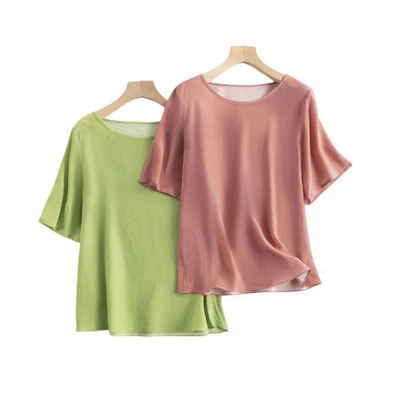 Summer Plus Size Women's T-Shirt 100% Mulberry Silk Crepe De Chine Top Loose-Fitting Lightweight Thin Special Offer