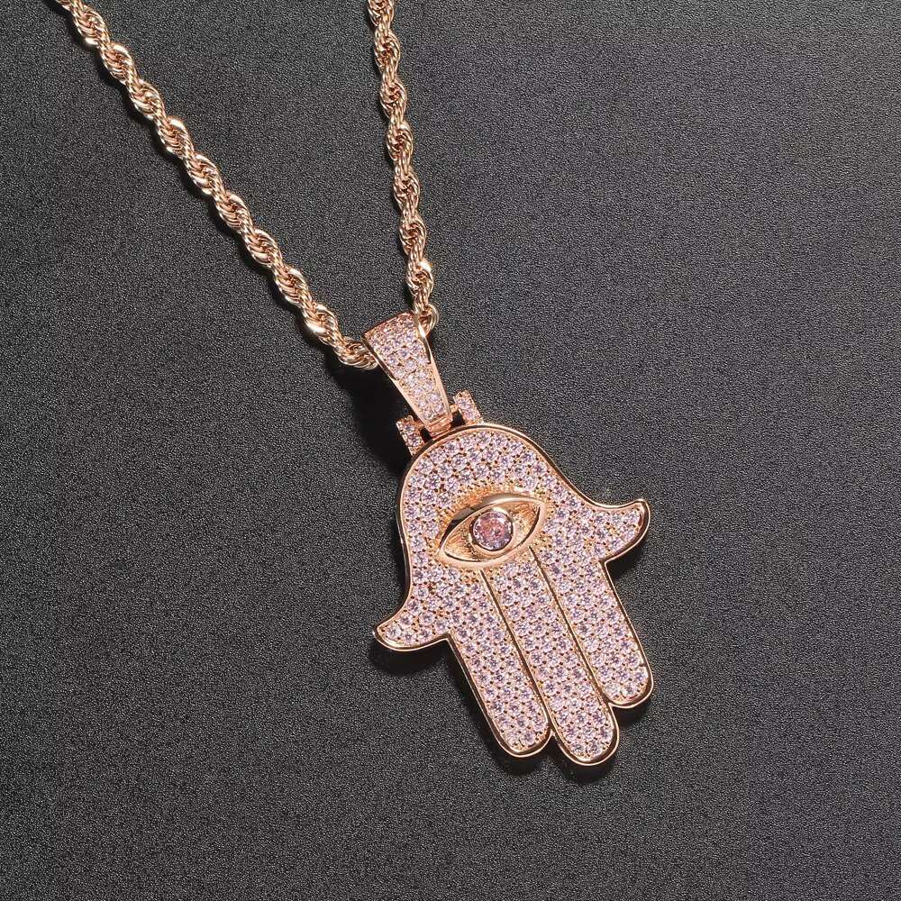 Hip Hop Jewelry Hand of Fatima Necklace Hamsa Hand Fatima Eye Khamsah Moissanite Pendant - view 5