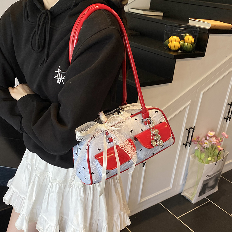 designer Minimalist Sweet Ribbon Bowknot Underarm Bag for Women 2025 Summer Versatile Color-Block Boston Commuter Shoulder Bag