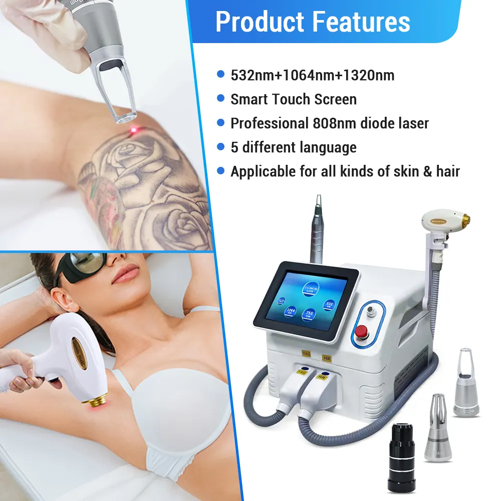 Promotion 2 in 1 Pico Diode Picosecond Tatoo Removal & Diodo Lasersings Hair Removal Machine Portable Tatoo Removal Picosecond Diode Laser Machine