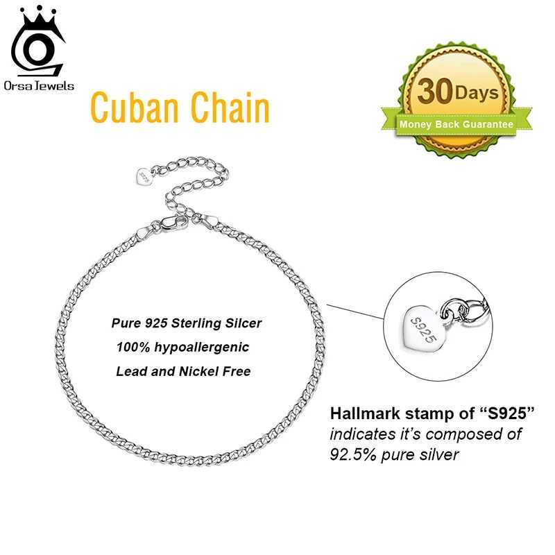 ORSA JEWELS Cuban Ankle Bracelets S925 Sterling Silver 2.5mm Flat Curb Cuban Link Chain Anklets Summer Beach Feet Jewelry SA11 W250604