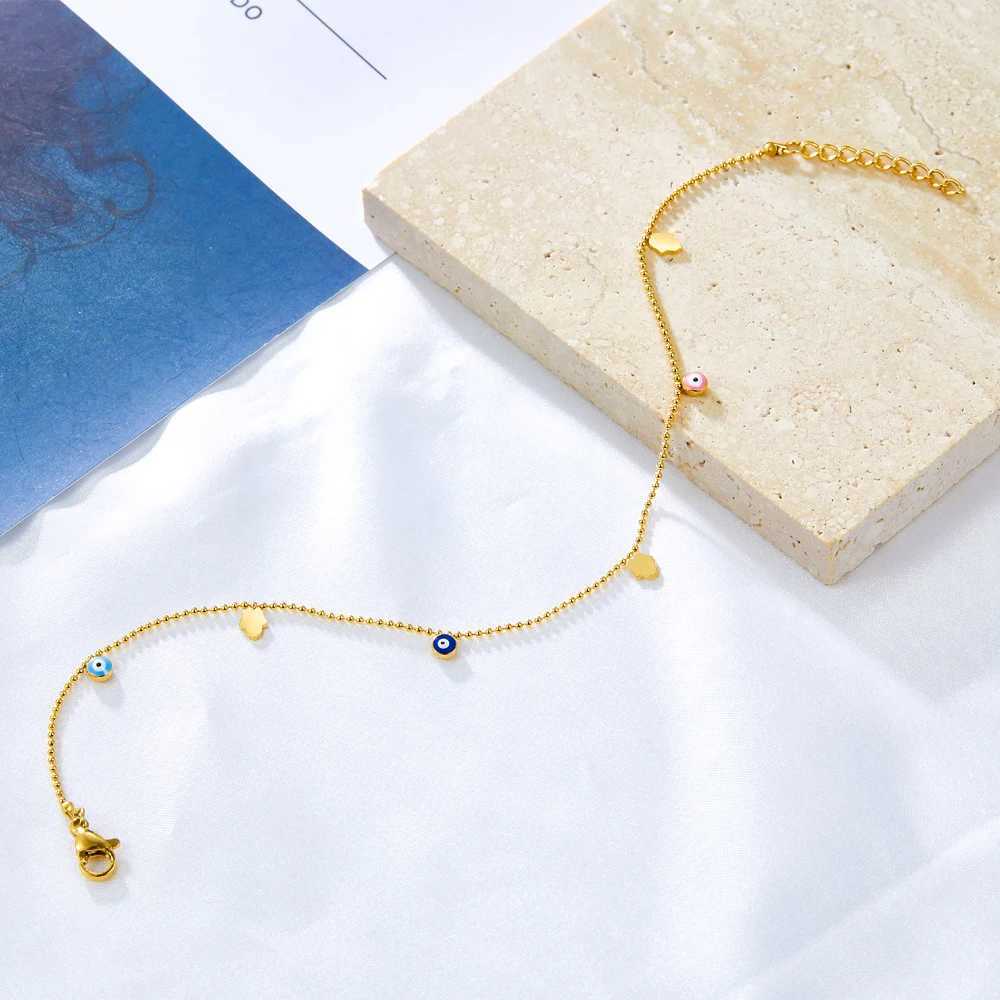 LUXUSTEEL Boho Enamel Colorful Evil Eye Hand Anklets For Women Stainless Steel Beads Link Leg Chain Summer Jewelry Waterproof W250604