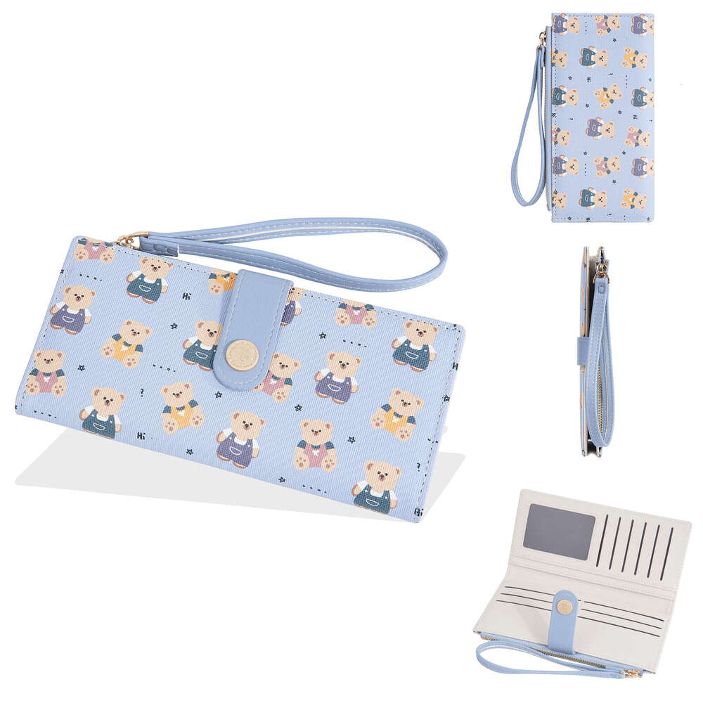 New Women's Long Baellerry Cartoon Bear Print High-end Zipper Snap Wallet