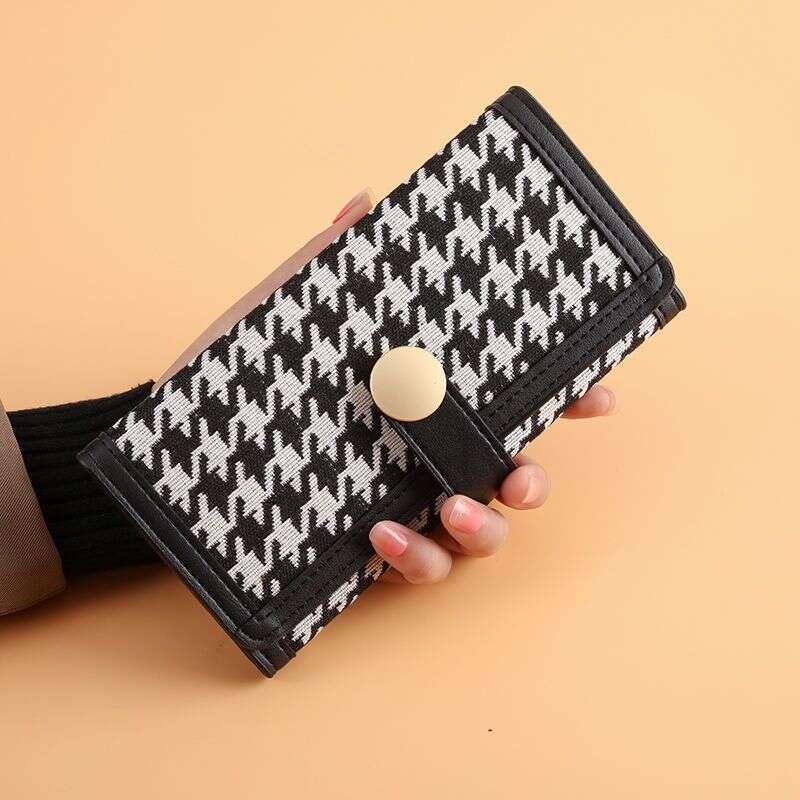 High-Quality Houndstooth Canvas Short Clasp, Clutch Bag, Long Women's Wallet with a Sense of Sophistication, Coin Purse