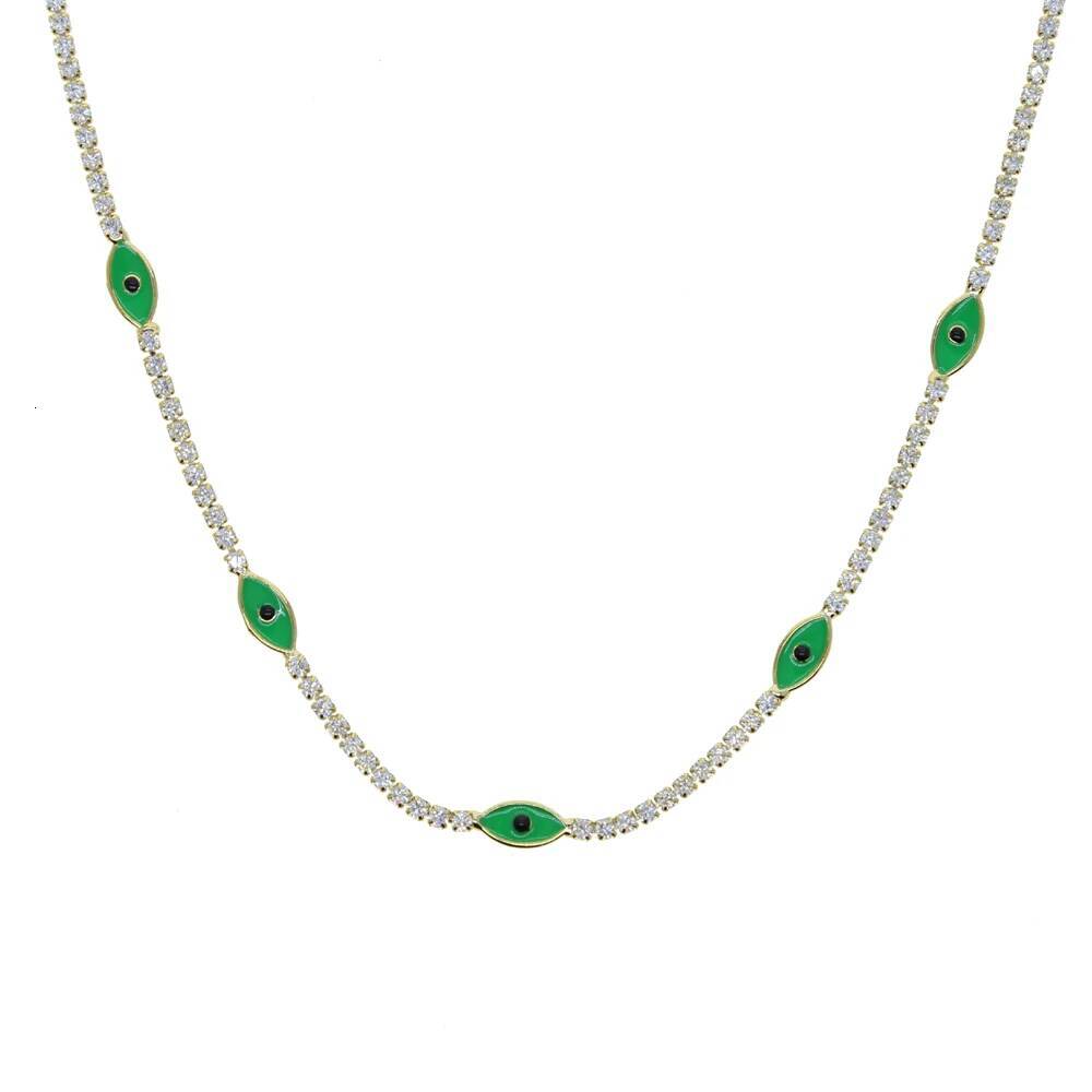 Short Sparking Cz Tennis Chain Chocker Necklace with Blue Evil Eye Charm Necklaces Fashion Women Collar Jewellery Femme