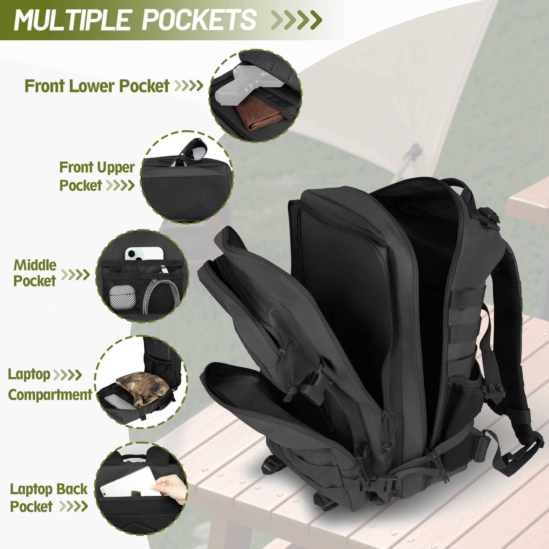 50L Mens Tactical Backpack Outdoor Survival Mountaineering Bag with Moore Webbing Load-Bearing Velcro DIY Compatible W250603