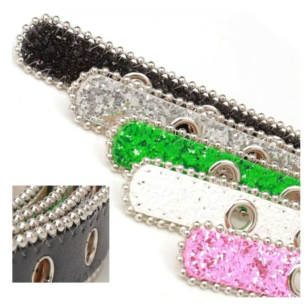 Street Style Sparkling Rhinestone Womens Belt Adjustable Length Glitter Waistband Imitation Leather Belt for y2k Girls W250604