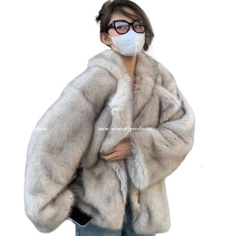 Faux Fox Fur Coats for Women, Covered Button Jacket, Thick Warm Female Clothing, England Style, New, Winter, 2025