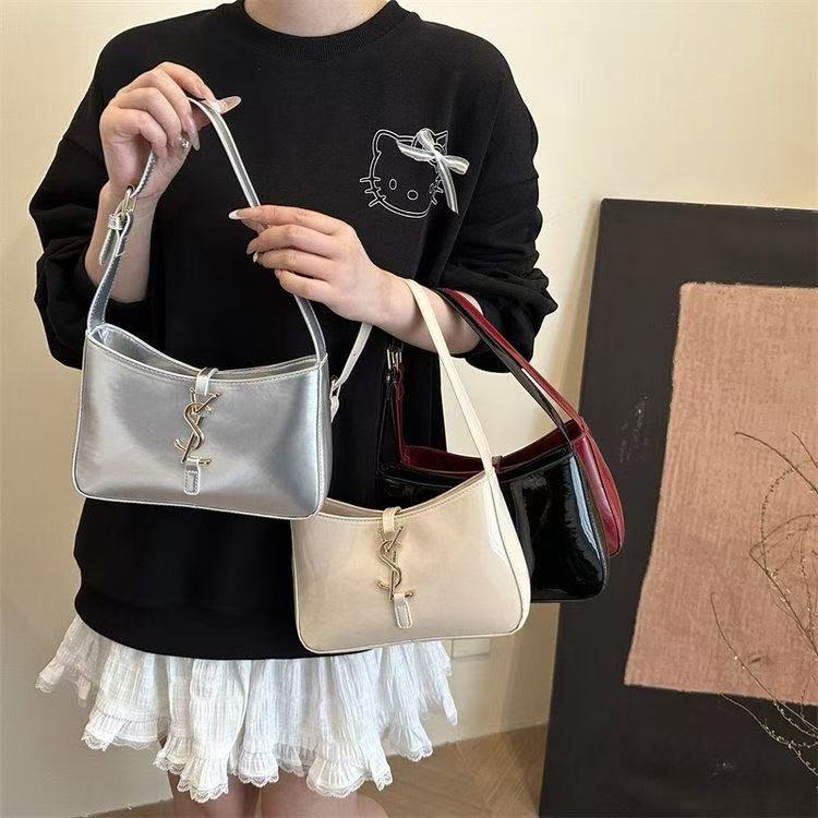 2025 Designer Shoulder Bags for Women Shiny Genuine Leather Crossbody Purse Large Capacity Commuting Work Bag Luxury Underarm Handbag Fashion Accessor