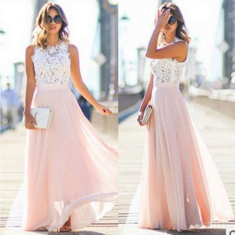 New European and American lace patchwork chiffon extra long dress, 5 colors, size 5, 2025 new casual versatile fashion clothing