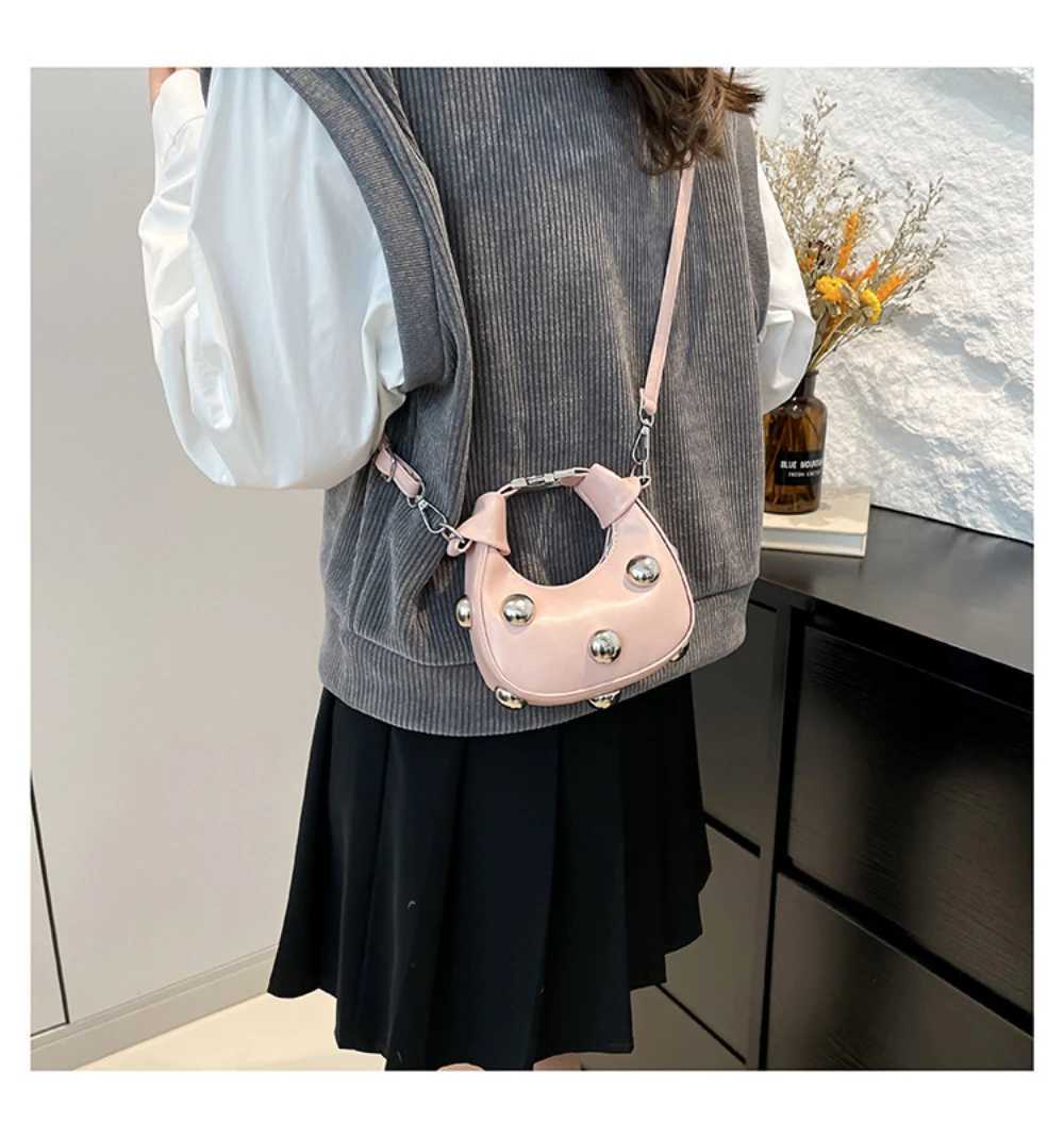 Fashion High-end Studded Shoulder Bag Mini PU Leather Crossbody Bags Punk Design Female Adjustable Strap Handbags Zipper Clutch XJ250604