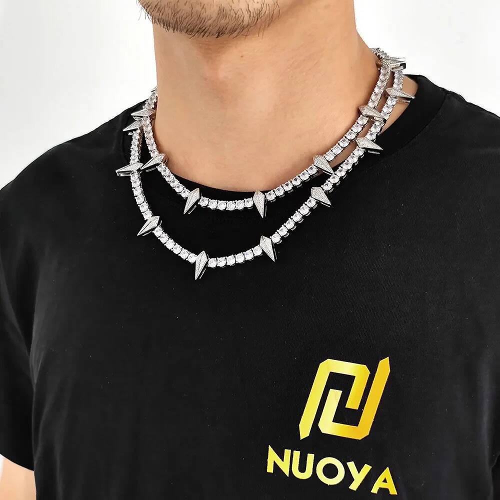 Black Panther Necklace 5mm Iced Out CZ Cubic Zircon Tennis Chain Rivet Wolf Tooth Charm Fashion Hiphop Jewelry Gift for Mens
