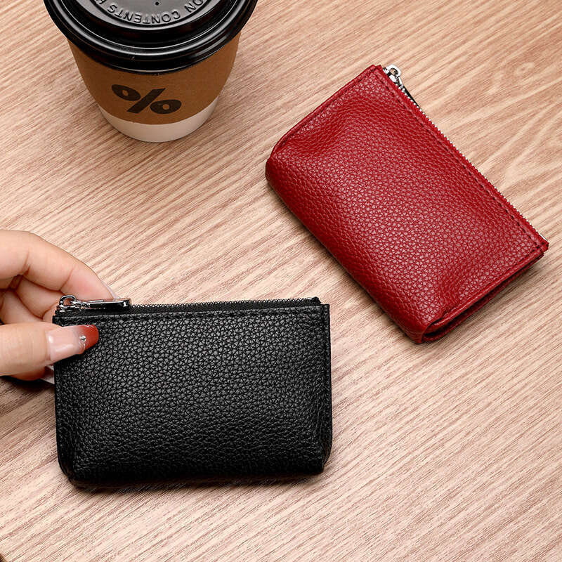 Mini Purse Card Holder Short Thin Genuine Soft Leather Zipper Coin Key Bag Wallet
