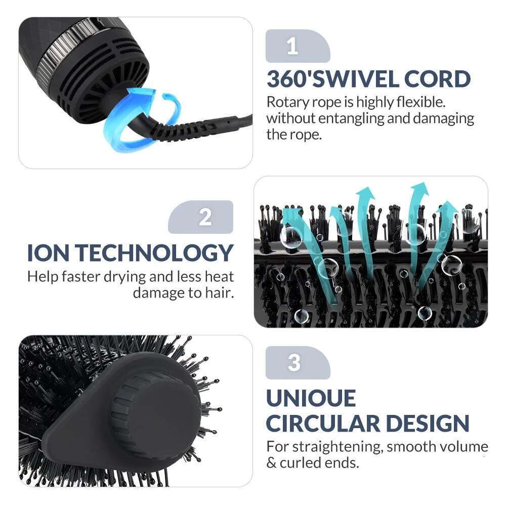 Hot Air Brush Multi-Function Dryer Straightener Curler Comb One Step Professional Salon Hair Styler And Volumizer Ion Blow